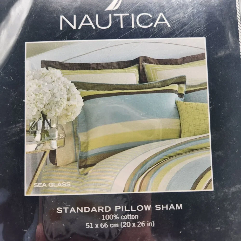 Nautica Sea Glass One Standard Pillow Sham 20 x 26 Cotton Brown Blue Tan Stripes